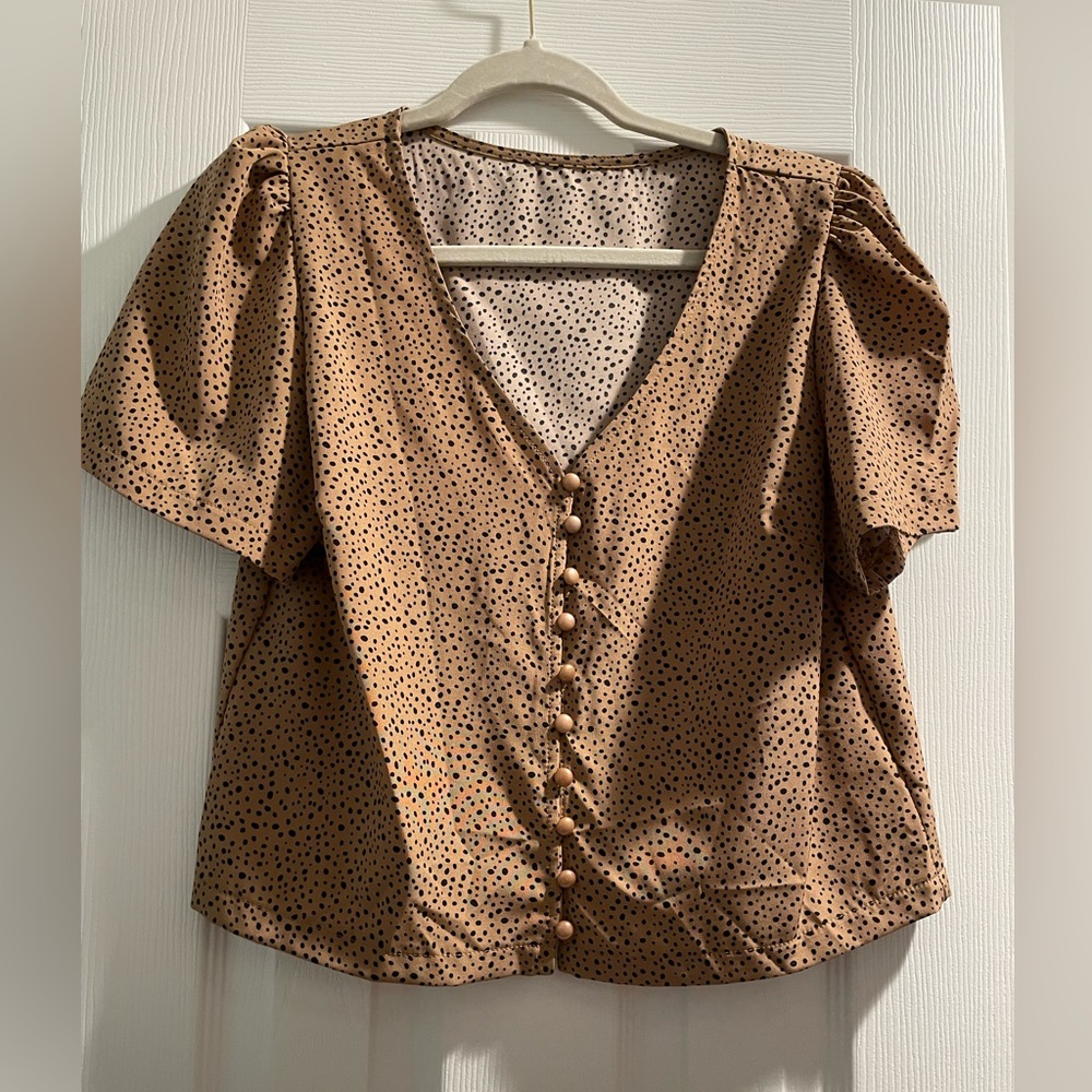 Silky spotted button down blouse